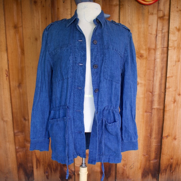 Ralph Lauren Dry Goods Supply 100% Linen Indigo Button Down Safari Jacket Size S - Picture 1 of 16